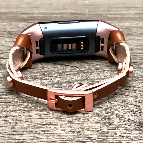 Brown Leather Strap Rose Gold Fitbit Charge 3 Band - Picture 3 of 8